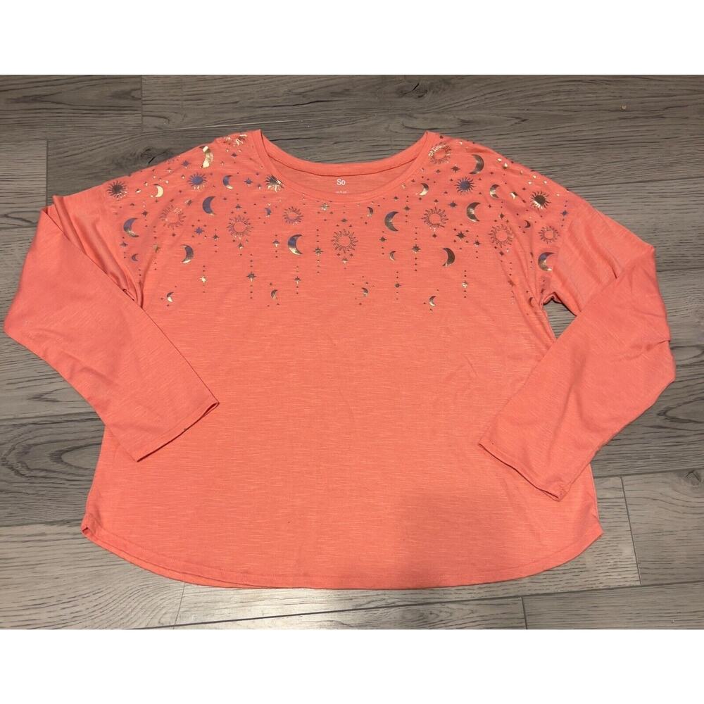 So Kohls Girls Size 18 Plus Orange Sun Moon and Star Long Sleeve Shirt